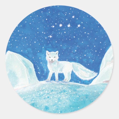 Small Arctic Fox Vulpes lagopus Illustration   Classic Round Sticker