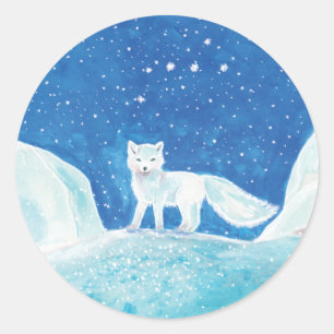 Small Arctic Fox (Vulpes lagopus) Illustration Classic Round Sticker