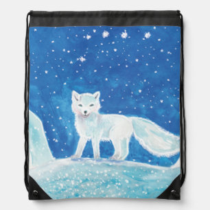 Small Arctic Fox (Vulpes lagopus) Illustration Drawstring Bag