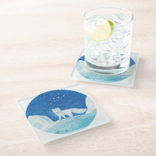 Small Arctic Fox (Vulpes lagopus) Illustration Glass Coaster