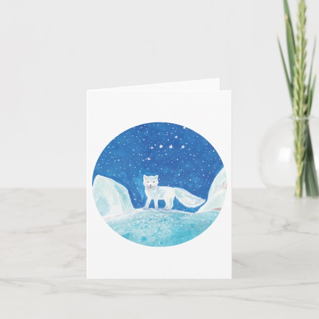 Small Arctic Fox (Vulpes lagopus) Illustration   Holiday Card (Front)