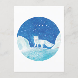 Small Arctic Fox (Vulpes lagopus) Illustration   Holiday Postcard