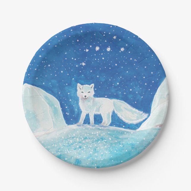 Small Arctic Fox (Vulpes lagopus) Illustration    Paper Plates (Front)