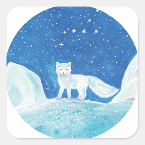 Small Arctic Fox Vulpes lagopus Illustration   Square Sticker