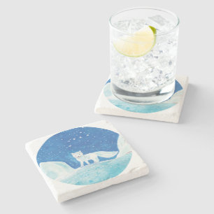 Small Arctic Fox (Vulpes lagopus) Illustration Stone Coaster
