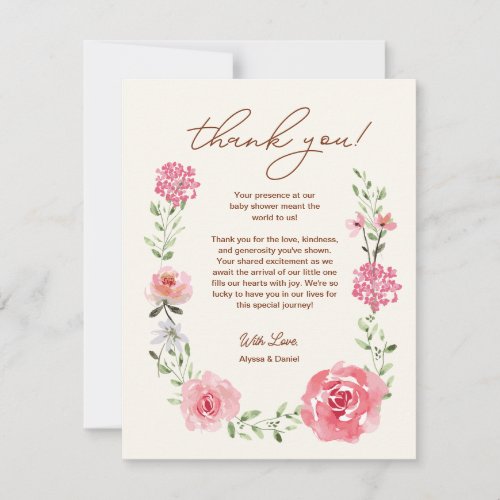 Small Baby In Bloom Watercolor Florals Baby Shower Thank You Card