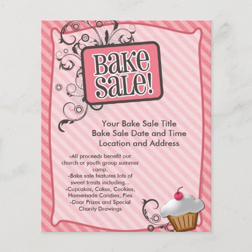 Small Bake Sale Flyers Sweet Pink Swirls Flyer