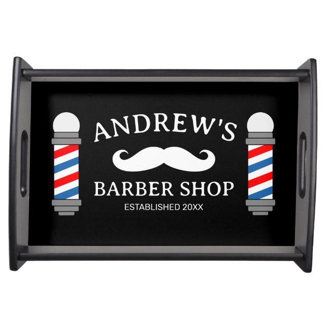 Small barber shop serving tray with mustache logo (Front)