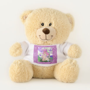 Small Bear with Young Girl with Purple Flowers