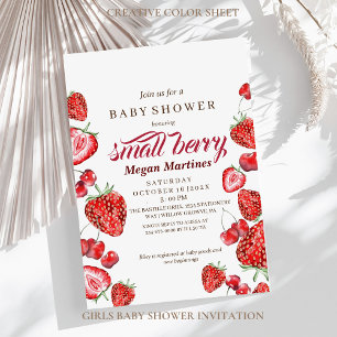 Small Berry Watercolor Girl Baby Shower Invitation