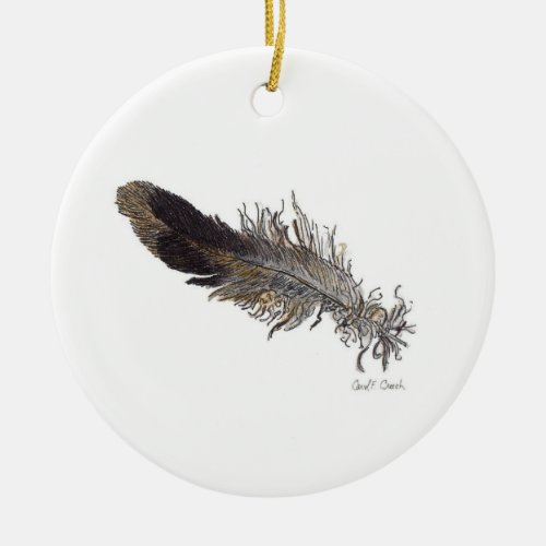Small Bird Feather Ceramic Ornament