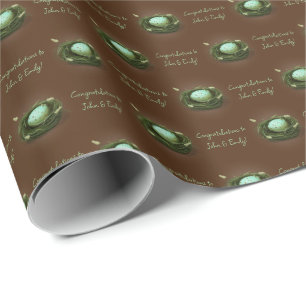 Small Bird Nest with Blue Speckled Egg Dark Brown Wrapping Paper