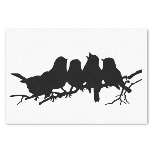 Small Birds on Branch Black Silhouette Decoupage  Tissue Paper
