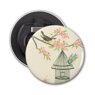 Small Birds Perched on a Branch and on a Birdcage Bottle Opener