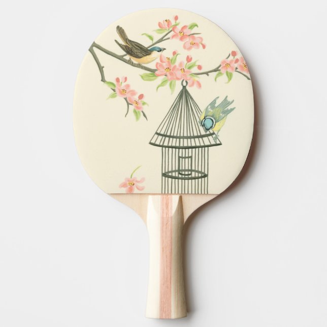 Small Birds Perched on a Branch and on a Birdcage Ping Pong Paddle (Front)