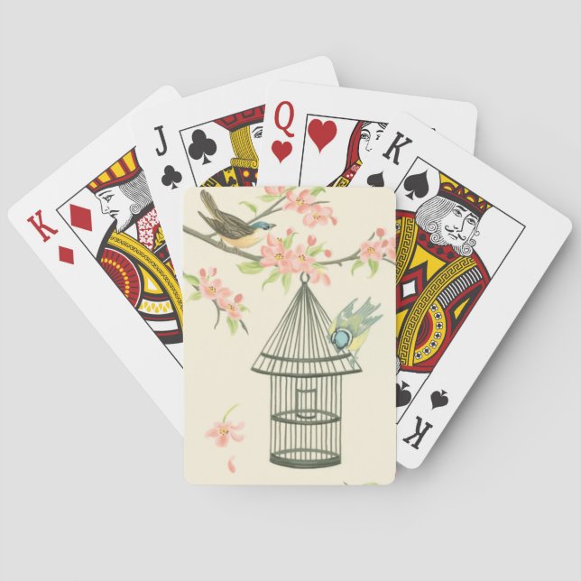 Small Birds Perched on a Branch and on a Birdcage Poker Cards (Back)