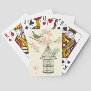 Small Birds Perched on a Branch and on a Birdcage Poker Cards