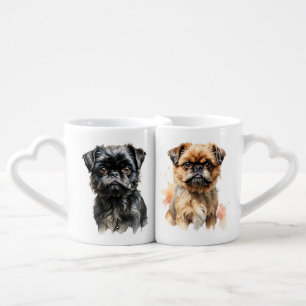 SMALL BLACK AND TAN BRUSSELS GRIFFON DOGS COFFEE MUG SET
