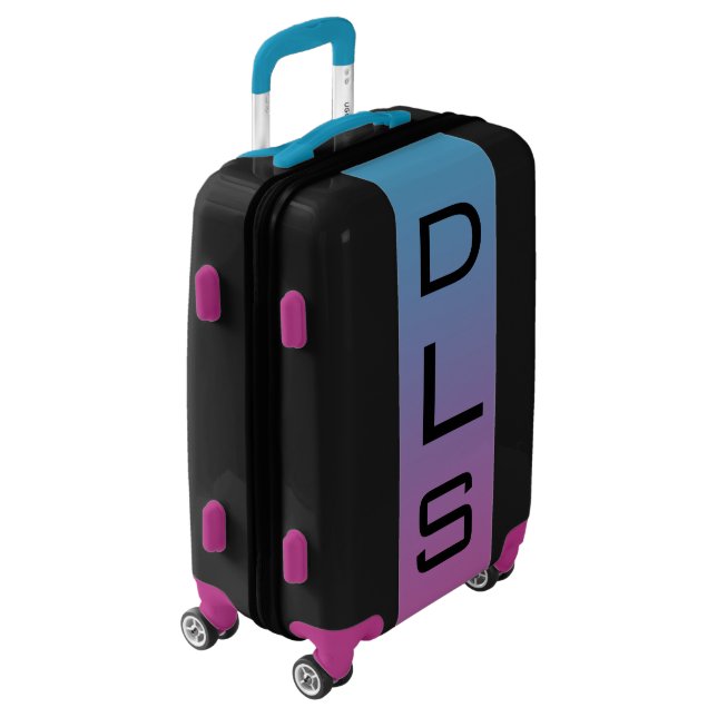 SMALL Black + Blue-Purple Ombre Monogram Carry On Luggage (Rotated Left)