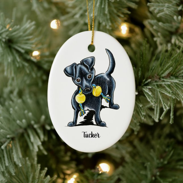 Small Black Dog Personalized Ceramic Ornament (Tree)