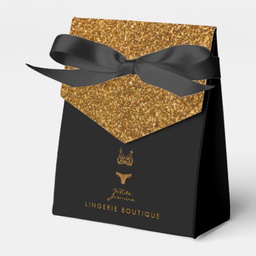 Small Black Favor Box With Gold Glitter Logo