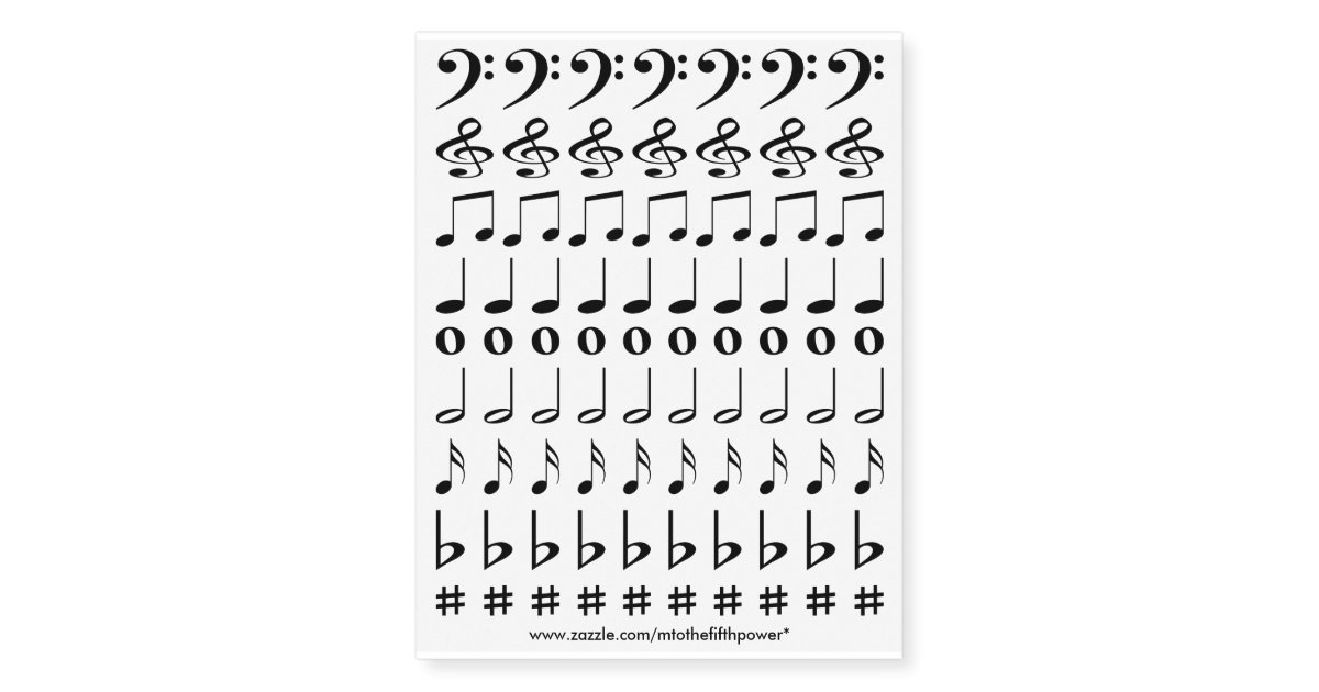 Small Black Music Notes and Symbols Temporary Tattoos | Zazzle