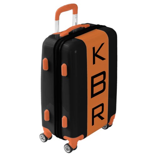 SMALL Black  Orange Monogrammed Carry On Luggage