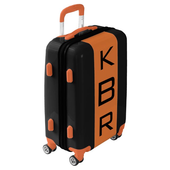 SMALL Black + Orange Monogrammed Carry On Luggage (Rotated Left)