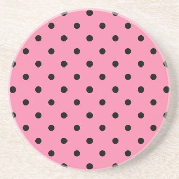 Small Black Polka Dots On Hot Pink Coaster by sumwoman at Zazzle