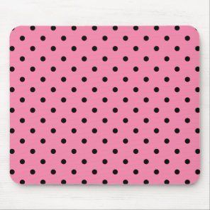 Small Black Polka Dots on hot pink Mouse Pad