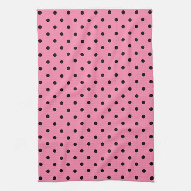 Small Black Polka Dots on hot pink Towel (Vertical)