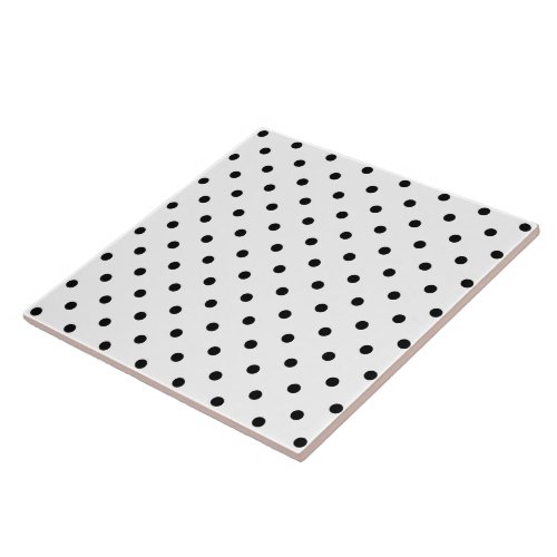 Small Black Polka dots white background Ceramic Tile