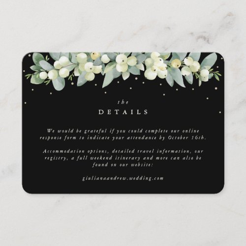 Small Black SnowberryEucalyptus Wedding Details Enclosure Card