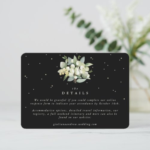 Small Black SnowberryEucalyptus Wedding Details Enclosure Card