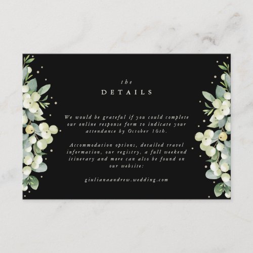 Small Black SnowberryEucalyptus Wedding Details Enclosure Card