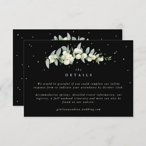 Small Black SnowberryEucalyptus Wedding Details Enclosure Card