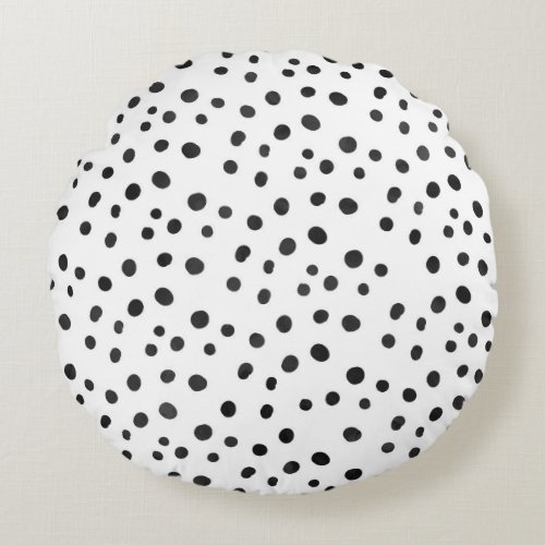 Small Black Watercolor Abstract Polka Dots Round Pillow