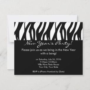 Small Black/White Zebra New Year's Eve Invitation