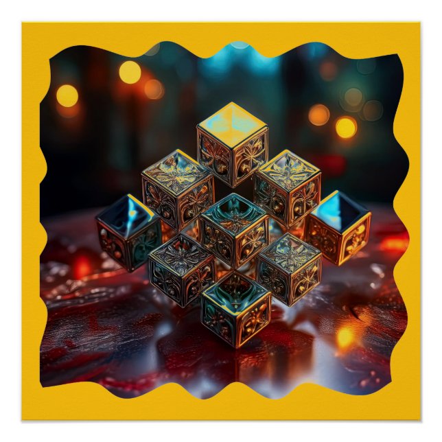 Small Blocks With Geometric Designs Stacked Up Poster (Front)