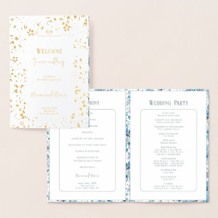 Small Blue Flowers Foil Wedding Program