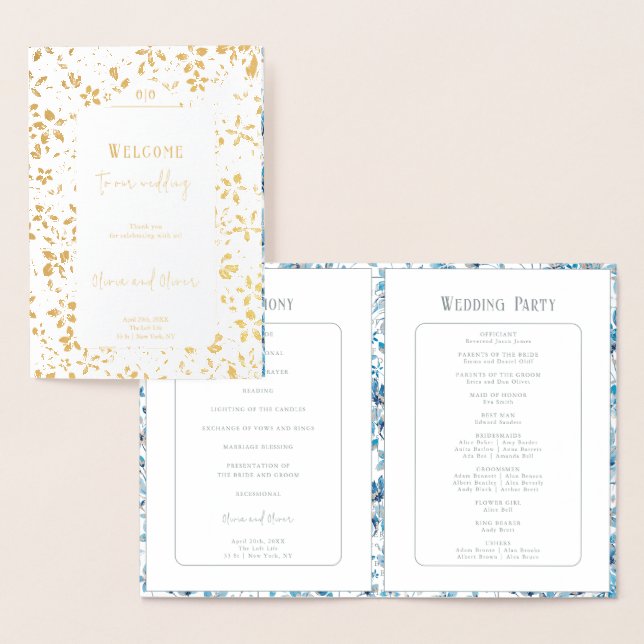 Small Blue Flowers Foil Wedding Program (Display)