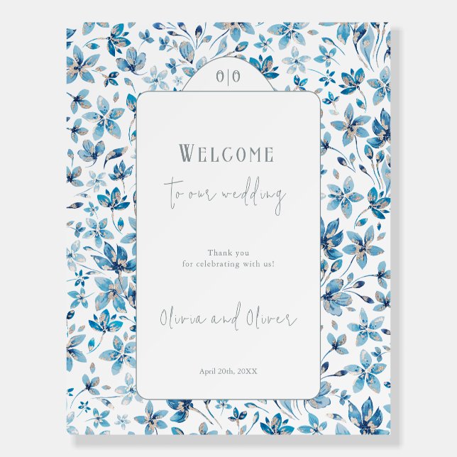 Small Blue Flowers Wedding Welcome Foam Board (Front)