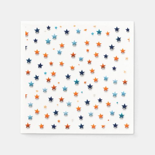 Small Blue  orange Stars Birthday Party Napkins