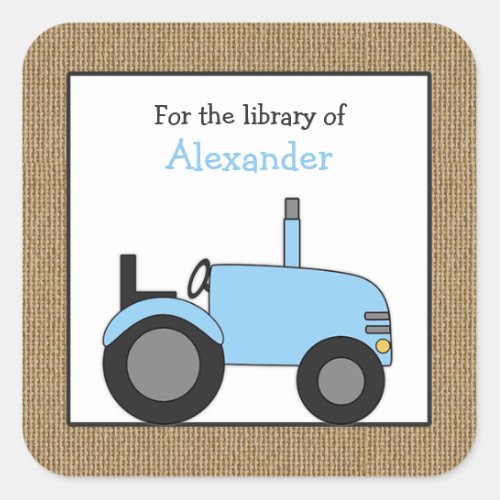 Small blue tractor library bookplate