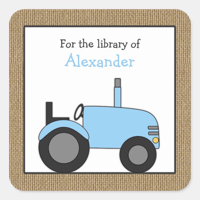 Small blue tractor library bookplate (Front)