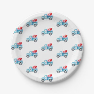 Small Blue Truck Valentine's Day Party Paper Plates