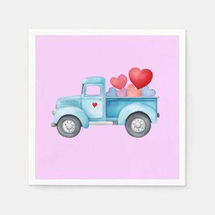 Small Blue Truck Valentine's Party Napkins