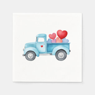 Small Blue Truck Valentine's Party Napkins