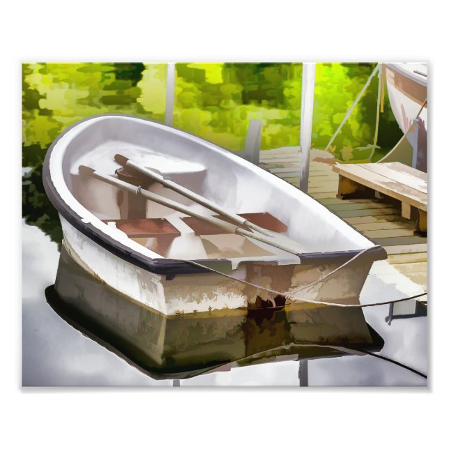 Small Boat Docked in Lagoon Photography Print (Front)