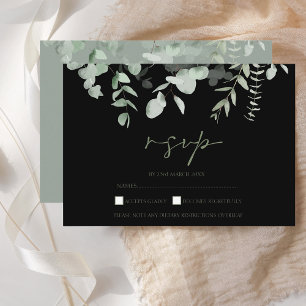 Small Boho Greenery Black Eucalyptus RSVP Card